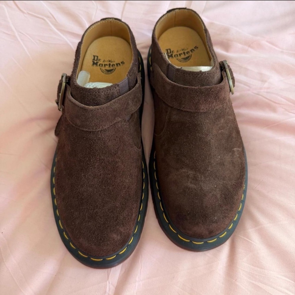 Dr. Martens Isham Dark Brown Suede Mules Clogs Buckle Strap 27959201 Mens 9 L 10 - Picture 3 of 8
